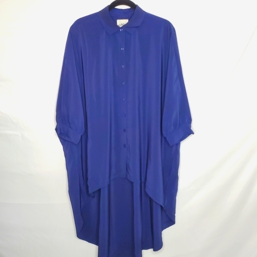 Oversized Tunic Hi-low Dress Size Med Blue Relaxed Lagenlook Boho Artsy